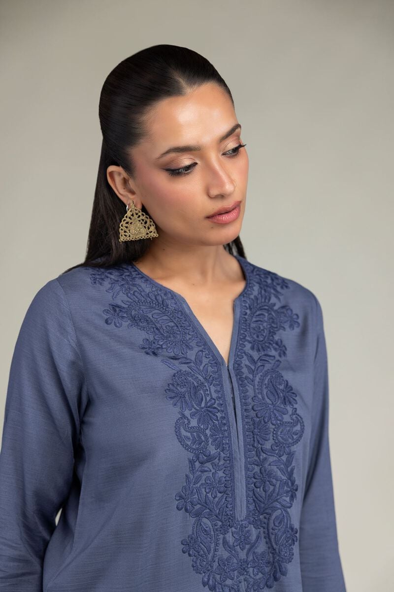 Dyed | Raw Silk | Longline V-Neck Kurta | USD 35.00