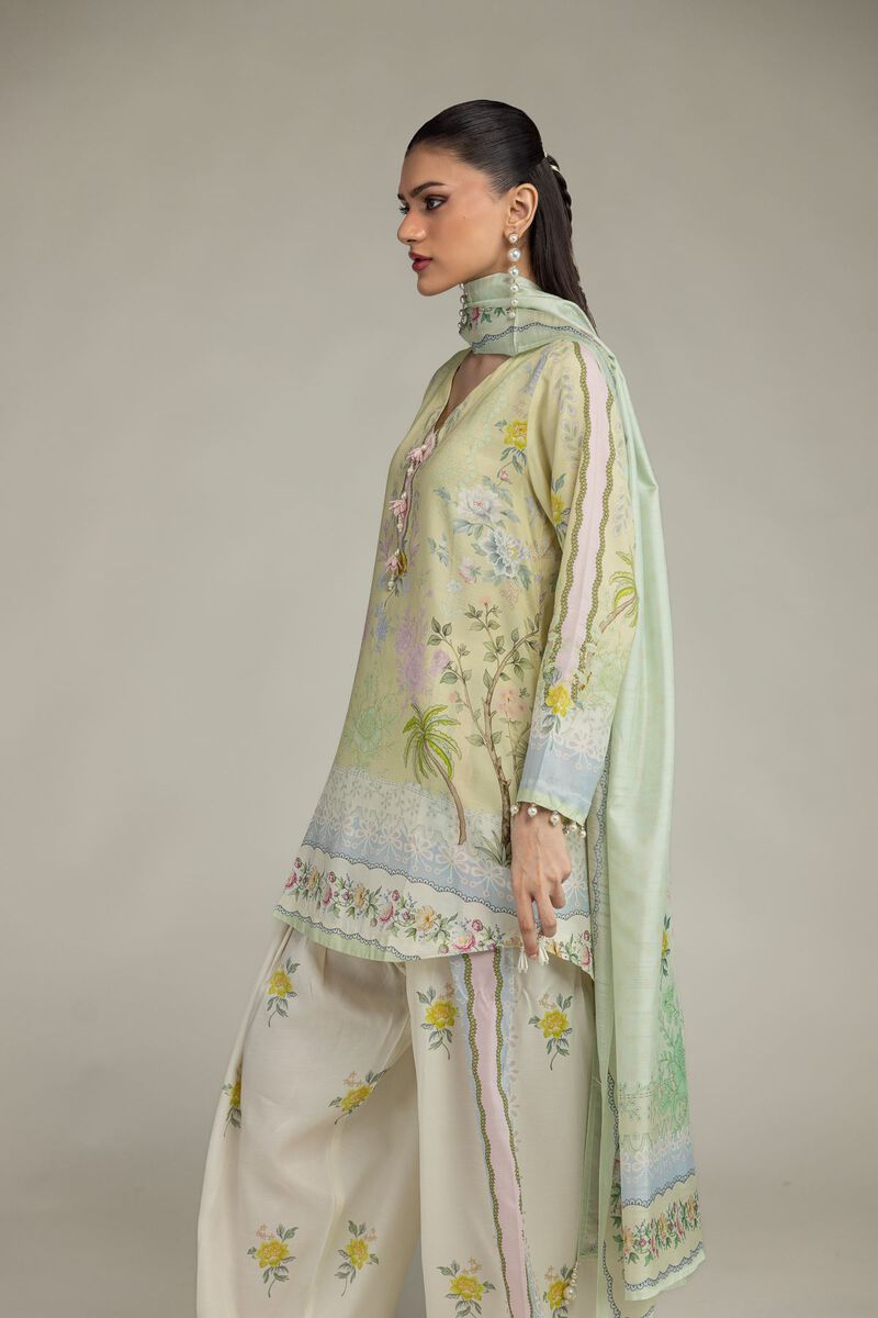 Embroidered | Polyester Silk | Floral Mint Dupatta | null