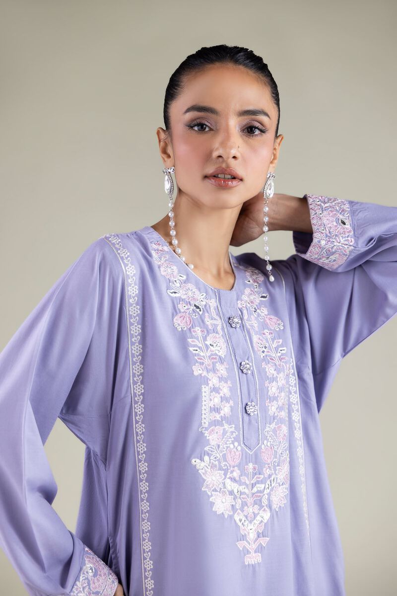 Embroidered | Raw Silk | Paisley Longline Kurta | USD 60.00