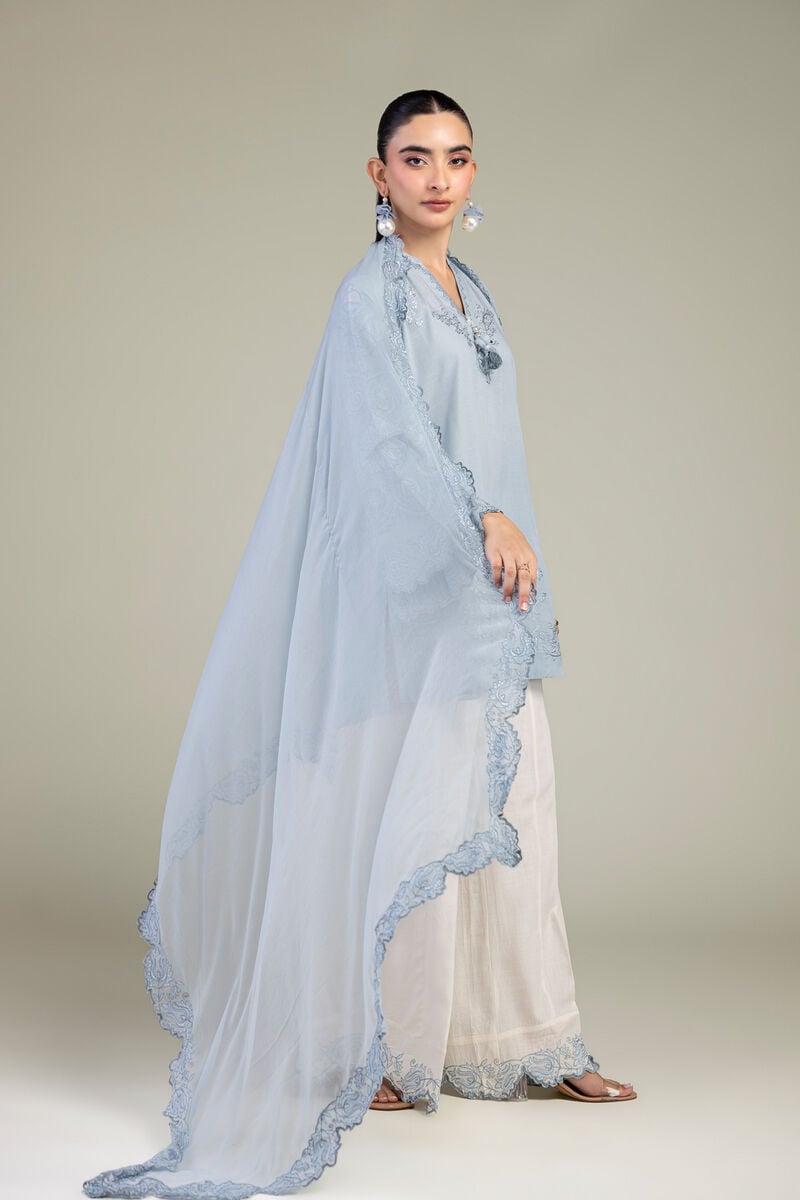 Embroidered | Chiffon | Blue Chiffon Dupatta | USD 40.00