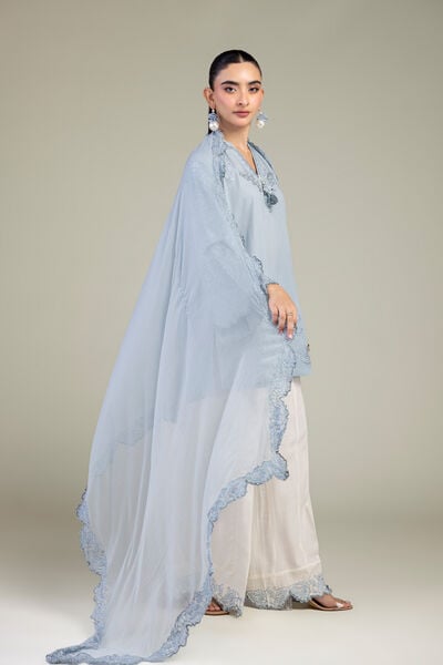 Embroidered | Chiffon | Blue Chiffon Dupatta | USD 40.00