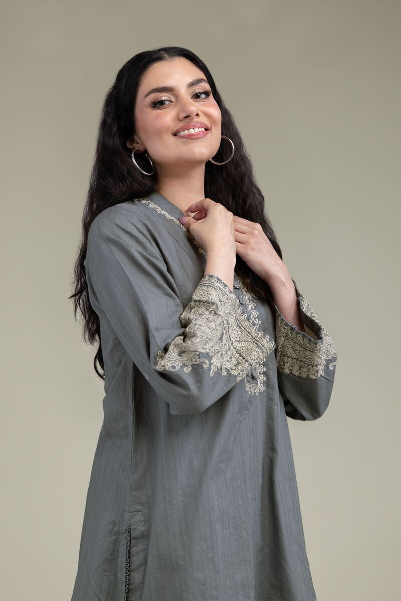 Embroidered | Cotton Dobby | Gray Cotton Kurta | USD 45.00
