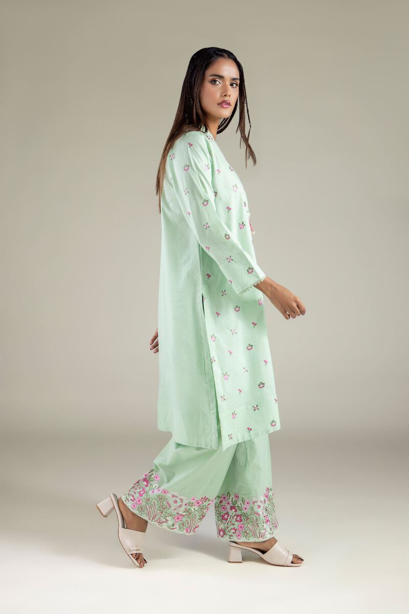 Embroidered | Cotton Dobby | Floral Band-Collar Kurta | USD 40.00
