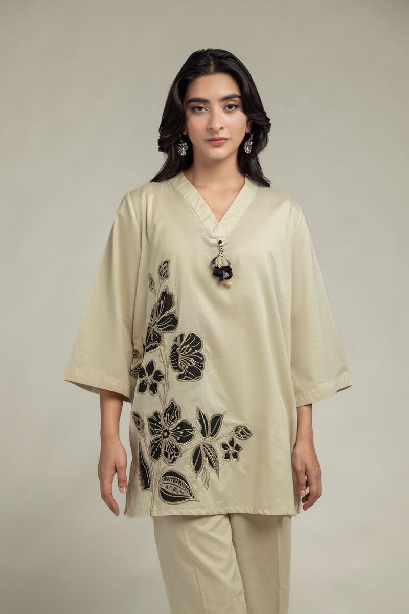 Cambric | Floral Beige Kurta | USD 40.00