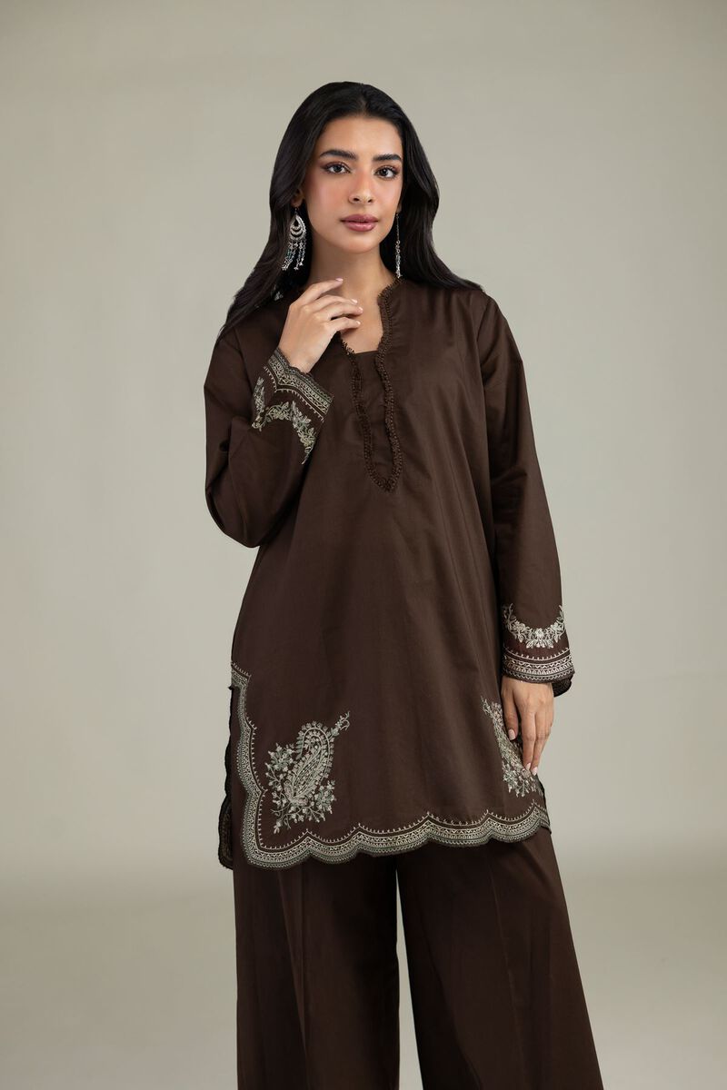 Embroidered | Cambric | Short Brown Kurta | USD 40.00