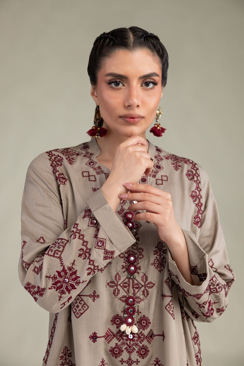 Embroidered | Raw Silk | Short Geometric Kurta | USD 70.00
