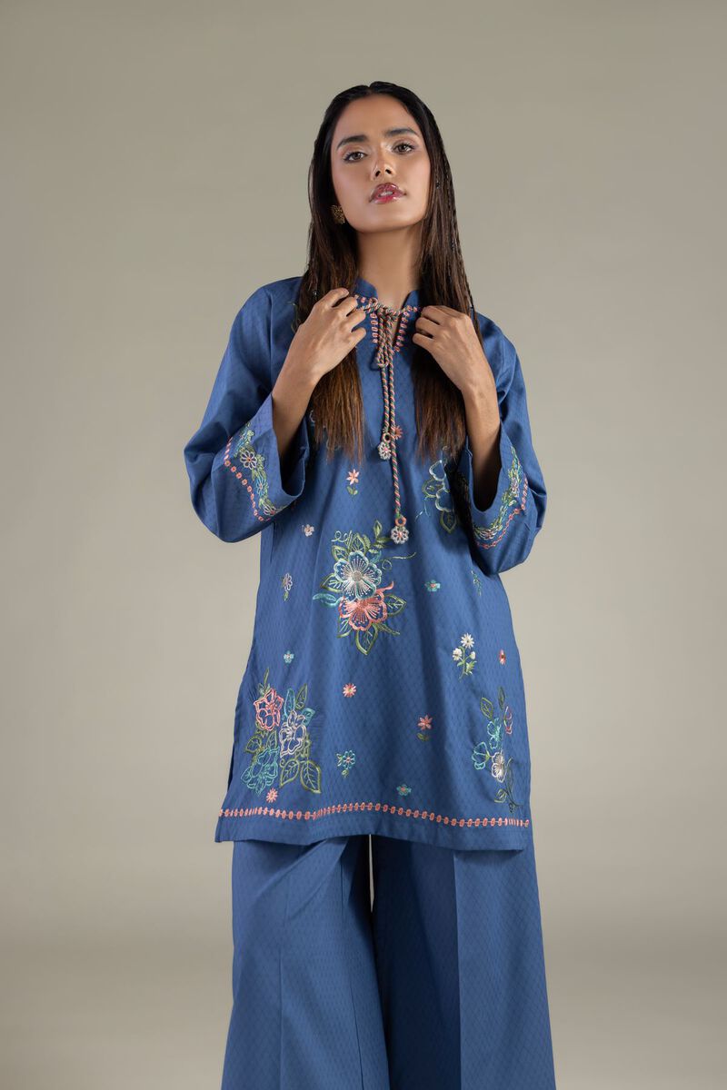 Embroidered | Cotton Dobby | Floral Drawstring Kurta | USD 40.00