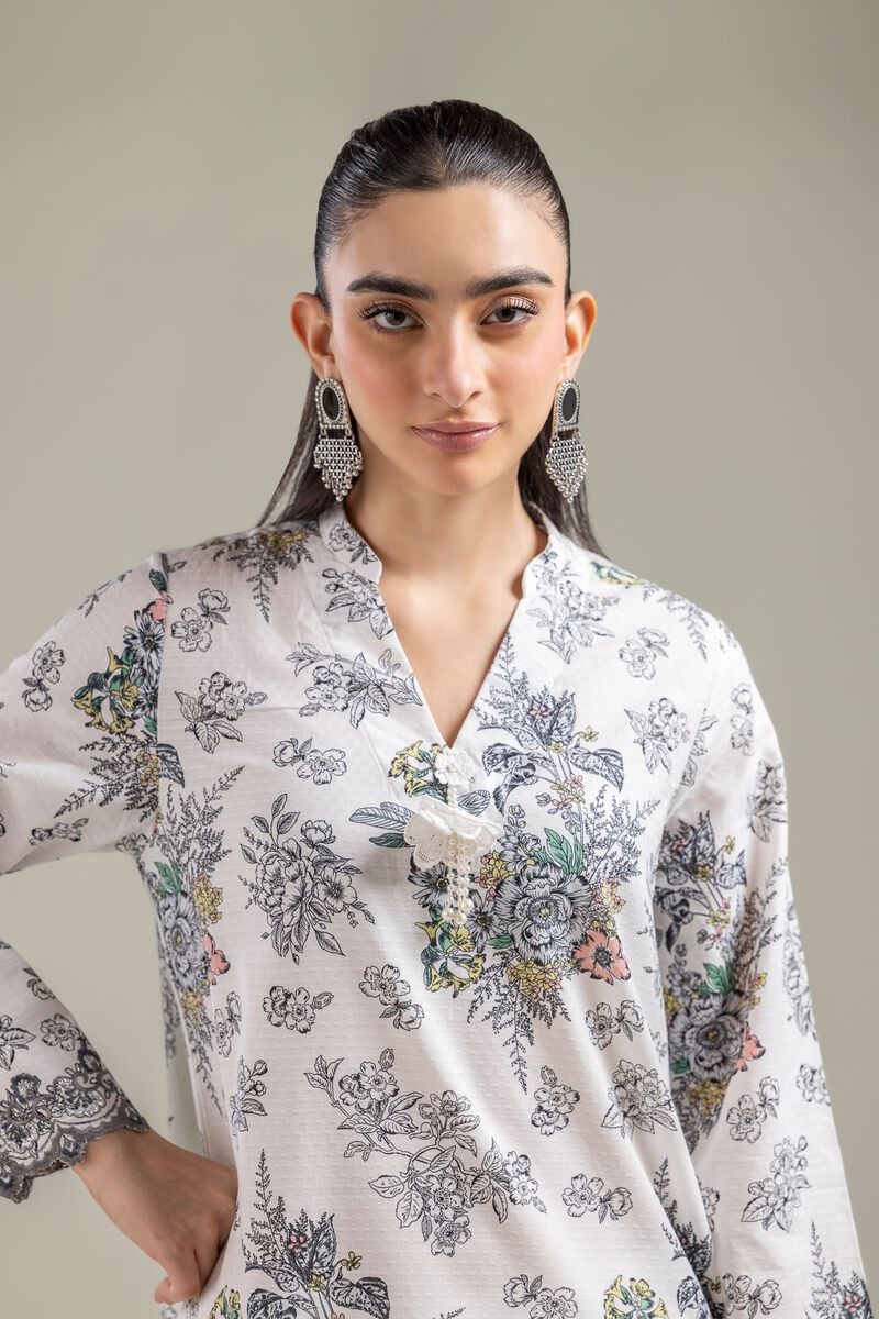 Embroidered | Cotton Dobby | White V-Neck Kurta | USD 35.00