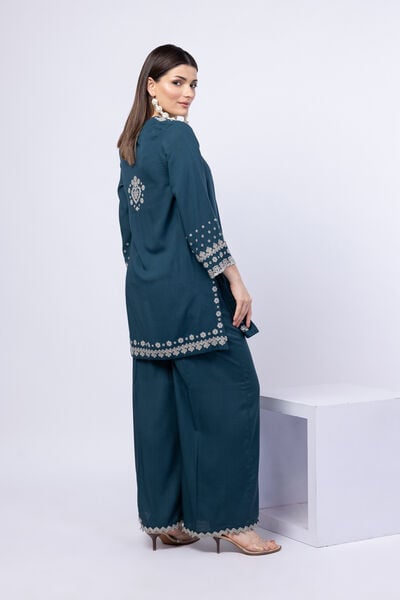 Embroidered | Crosshatch Raw Silk | Pants | USD 23.00