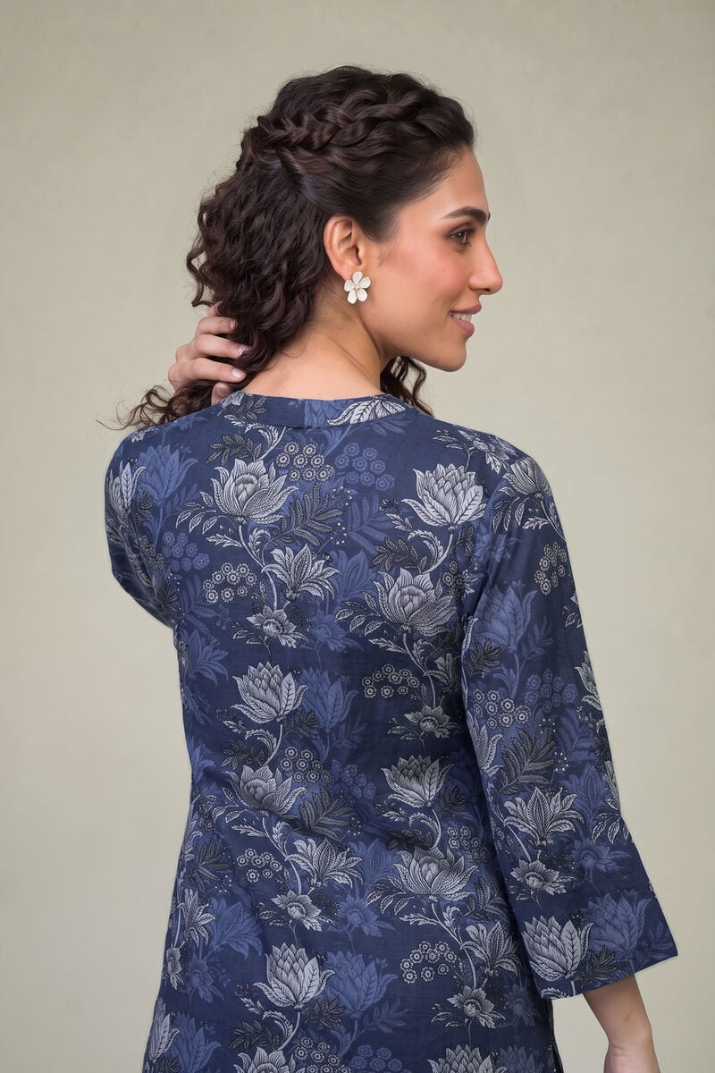 Printed | Light Khaddar | Floral Navy Kurta | USD 35.00