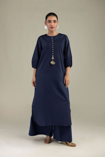 Dyed | Textured Cotton | Longline Navy Kurta | USD 35.00