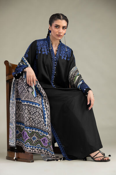 Embroidered | Raw Silk | V-Neck Longline Kurta | USD 65.00