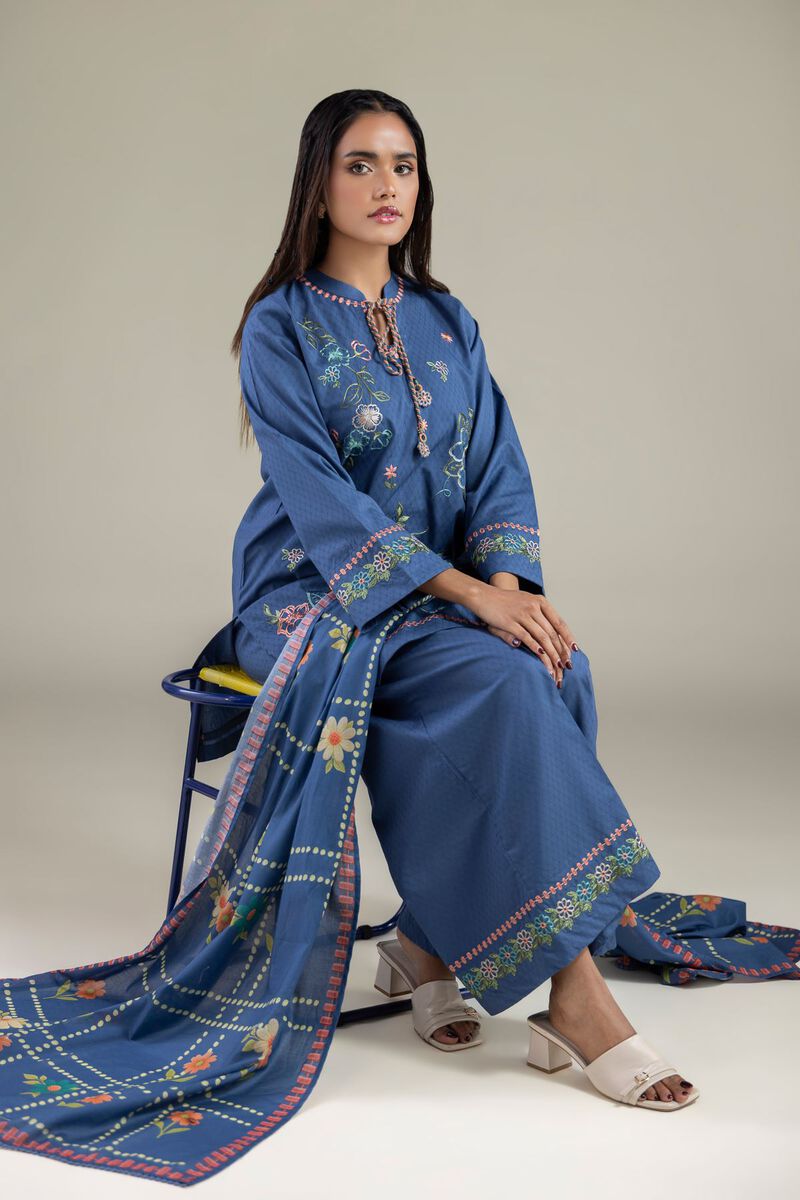 Embroidered | Cotton Dobby | Floral Drawstring Kurta | USD 40.00