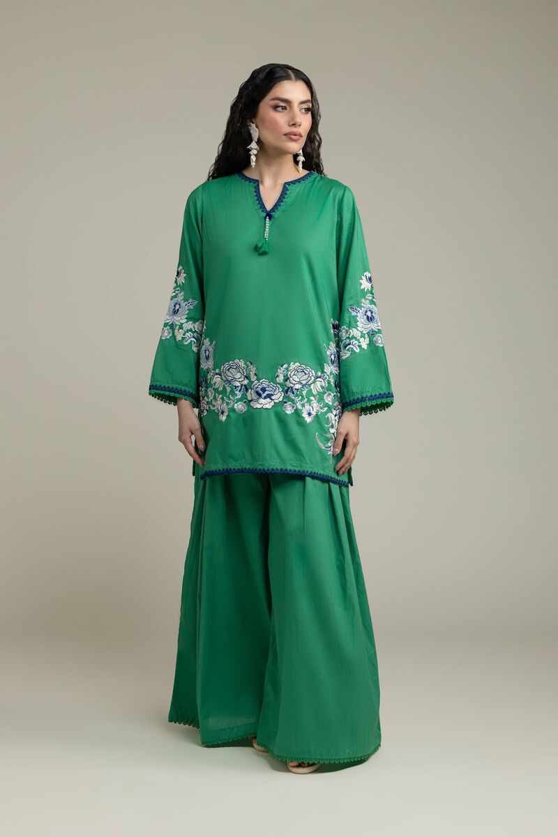 Embroidered | Cambric | Solid Green Pants | USD 30.00
