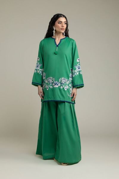 Embroidered | Cambric | Solid Green Pants | USD 30.00