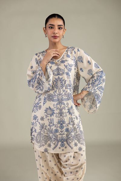 Printed | Textured Weave | Short Floral Kurta | USD 35.00