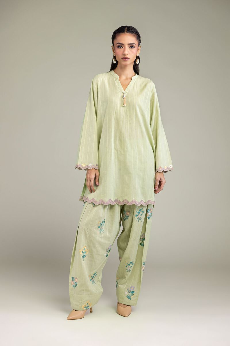 Embroidered | Textured Cotton | Cotton Band-Collar Kurta | USD 45.00