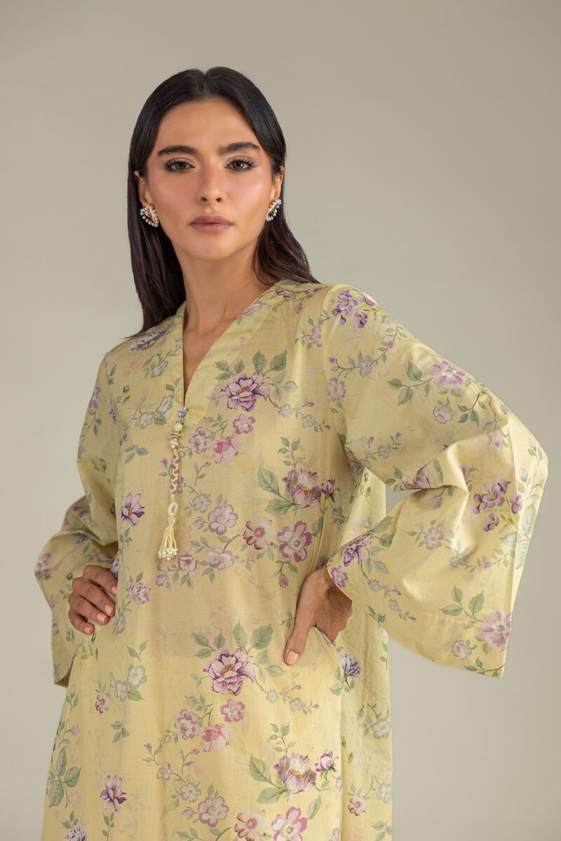Printed | Cambric | Yellow V-Neck Kurta | USD 35.00