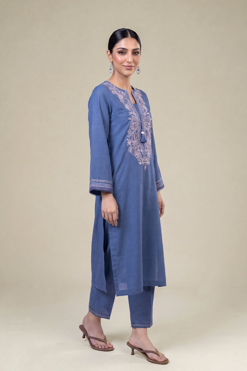 Embroidered | Light Khaddar | Embroidered Blue Kurta | USD 45.00
