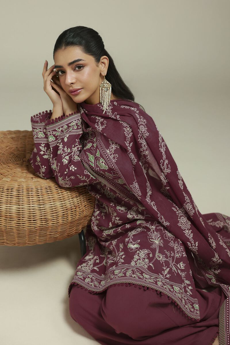 Printed | Cambric | Tailored Maroon Set | USD 65.00