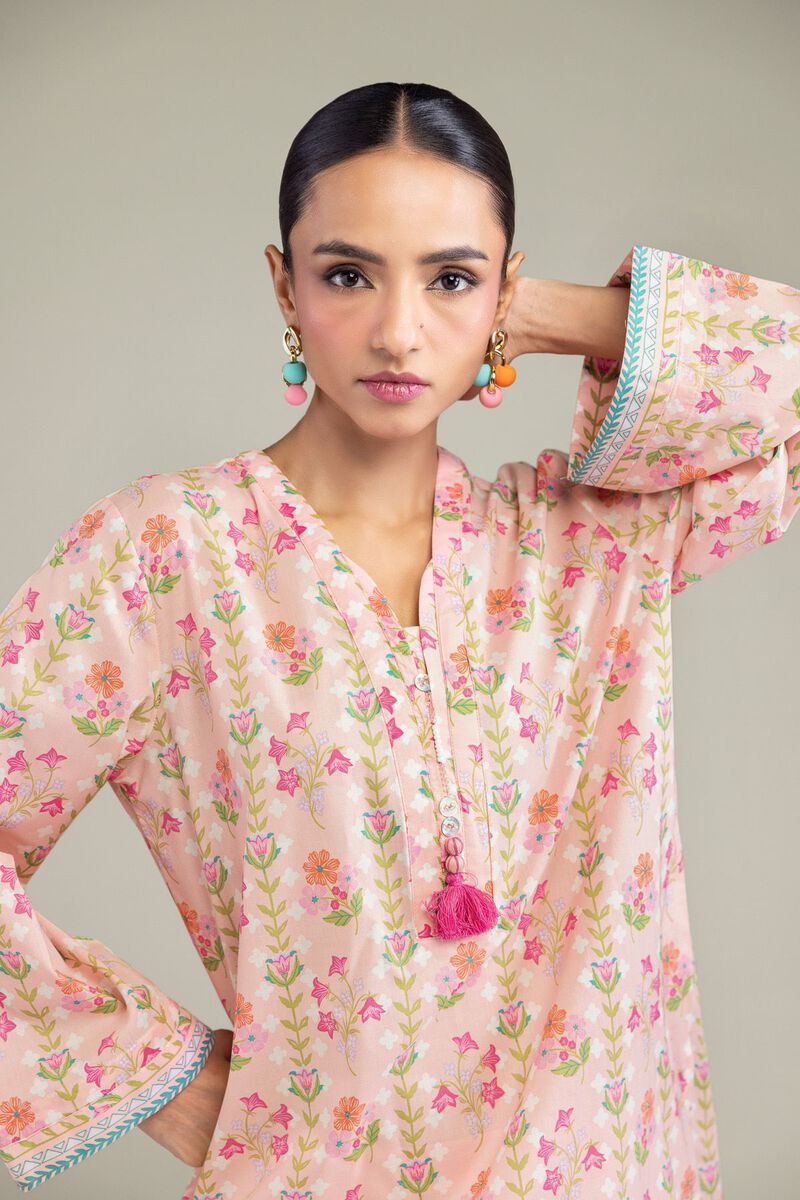 Printed | Cambric | Peach Cambric Kurta | USD 30.00