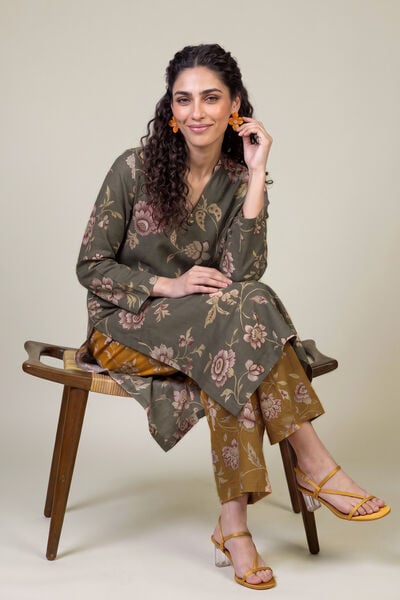 Printed | Light Khaddar | Floral Longline Kurta | USD 35.00