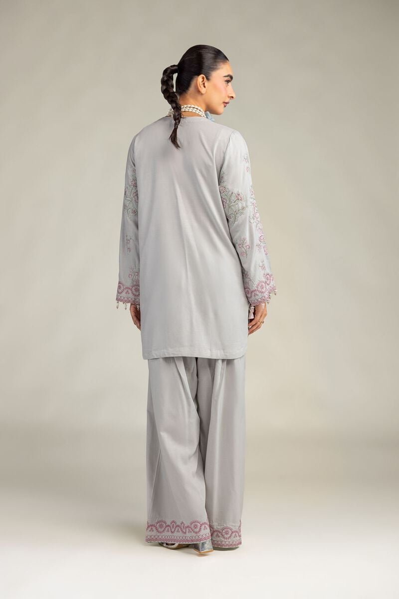 Embroidered | Raw Silk | Floral V-Neck Kurta | USD 60.00