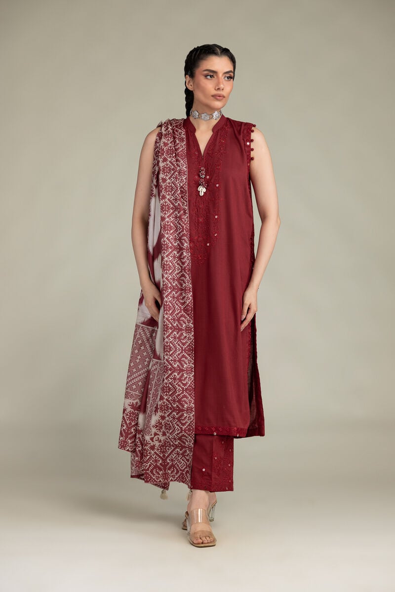 Embroidered | Raw Silk | Sleeveless Longline Kurta | USD 60.00
