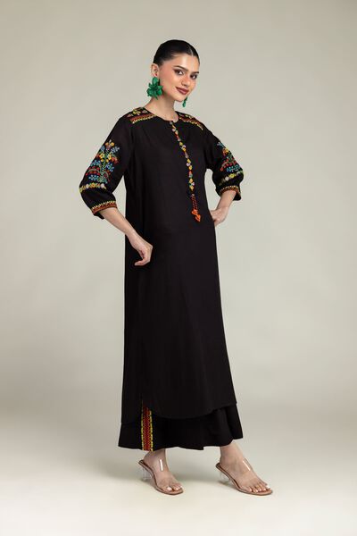 Embroidered | Raw Silk | Black Silk Pants | USD 30.00