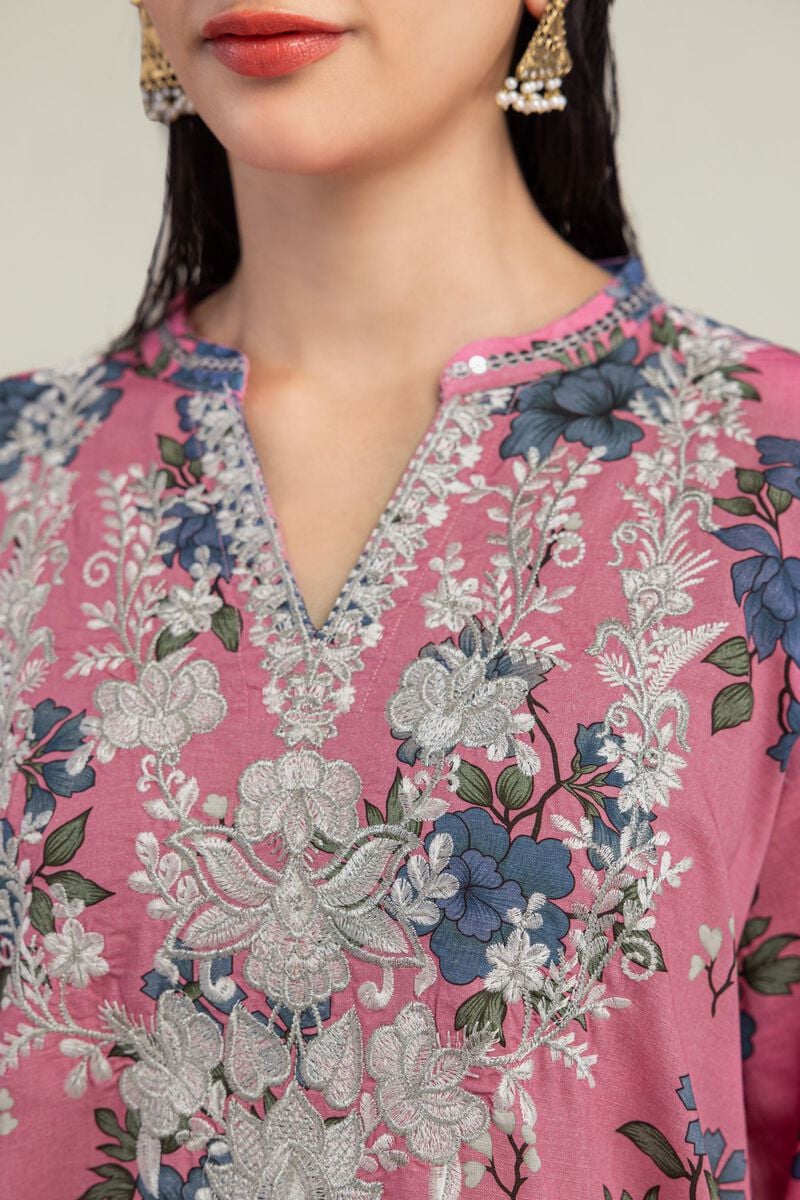 Embroidered | Raw Silk | Floral V-Neck Kurta | USD 40.00