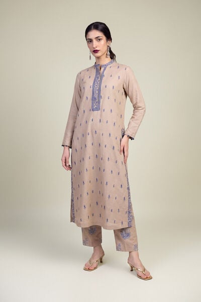 Embroidered | Raw Silk | Beige Silk Pants | USD 30.00
