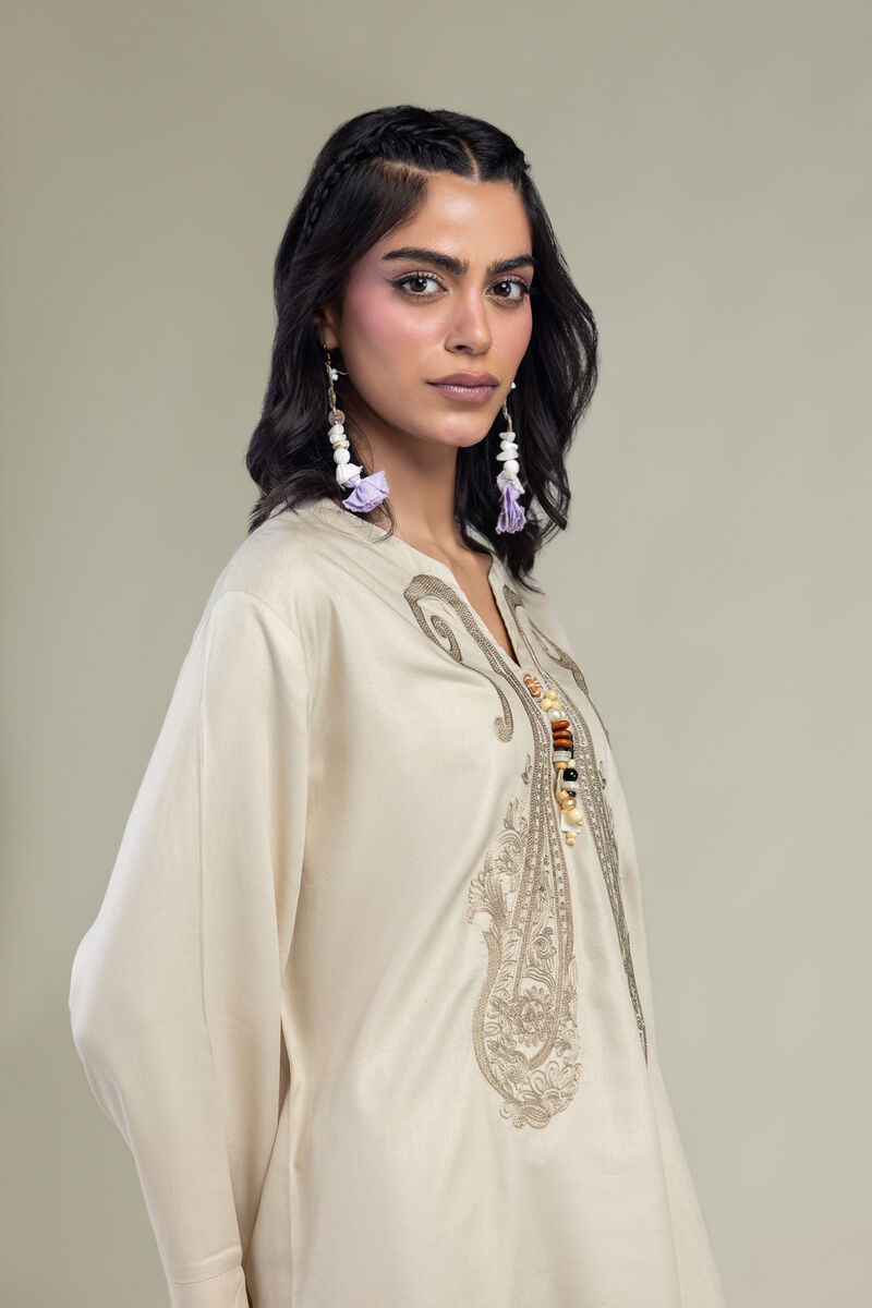 Embroidered | Viscose Crepe | Short V-Neck Tunic | USD 45.00