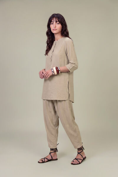 Dyed | Textured Georgette | Solid Beige Trousers | USD 35.00