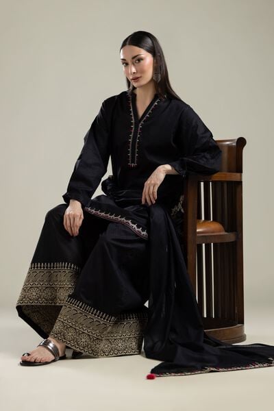 Embroidered |Cotton Dobby | Black Embroidered Kurta | USD 35.00