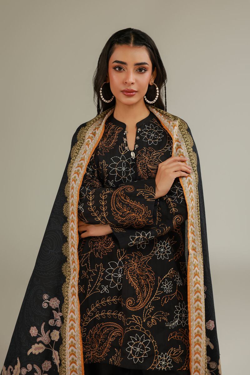 Embroidered | Cotton Net | Black Embroidered Dupatta | USD 25.00