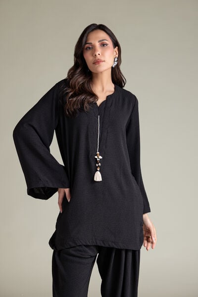 Dyed | Textured Georgette | Solid Black Kurta | USD 40.00