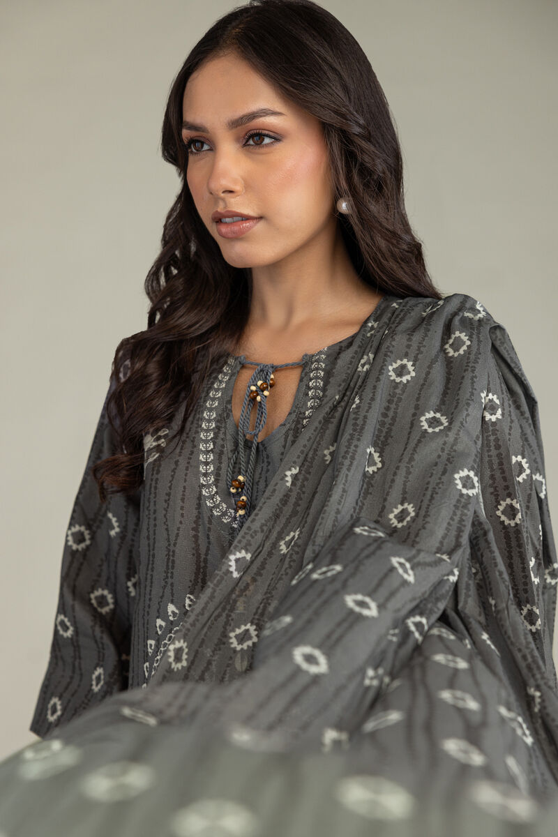 Printed | Voile | Gray Printed Dupatta | USD 25.00