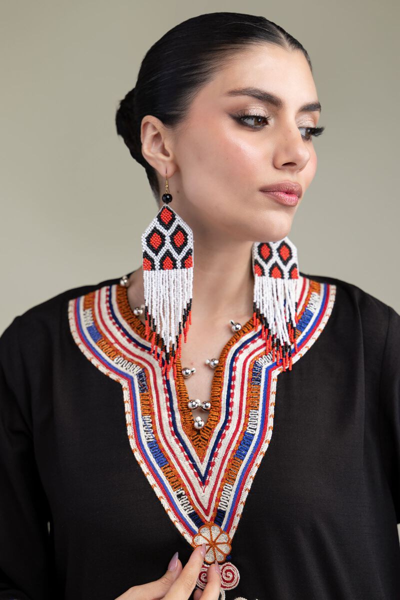 Embroidered | Raw Silk | Black Longline Kurta | USD 13.50