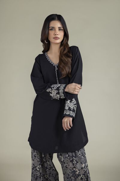 Embroidered | Cambric | Black Tailored 2-Piece | USD 55.00