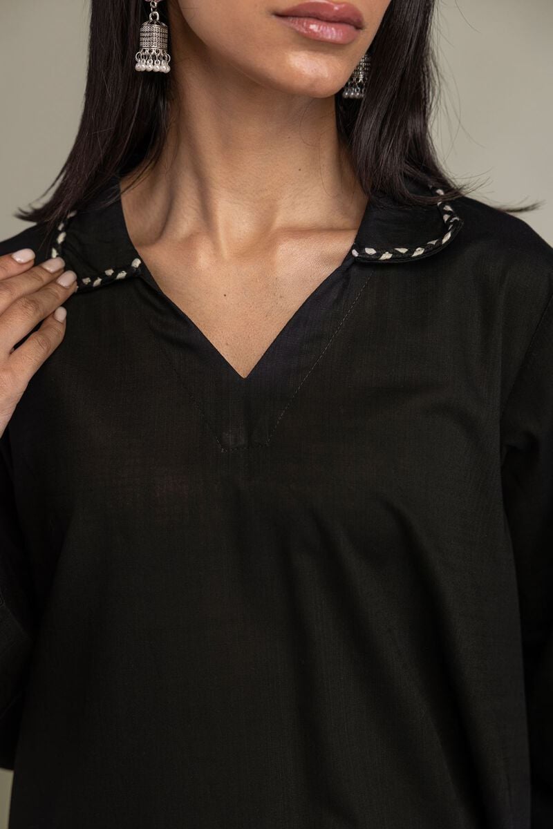 Embroidered | Textured Cotton | Long Black Kurta | USD 35.00