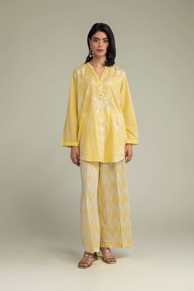 Embroidered | Cotton Dobby | Yellow Cotton Pants | USD 30.00