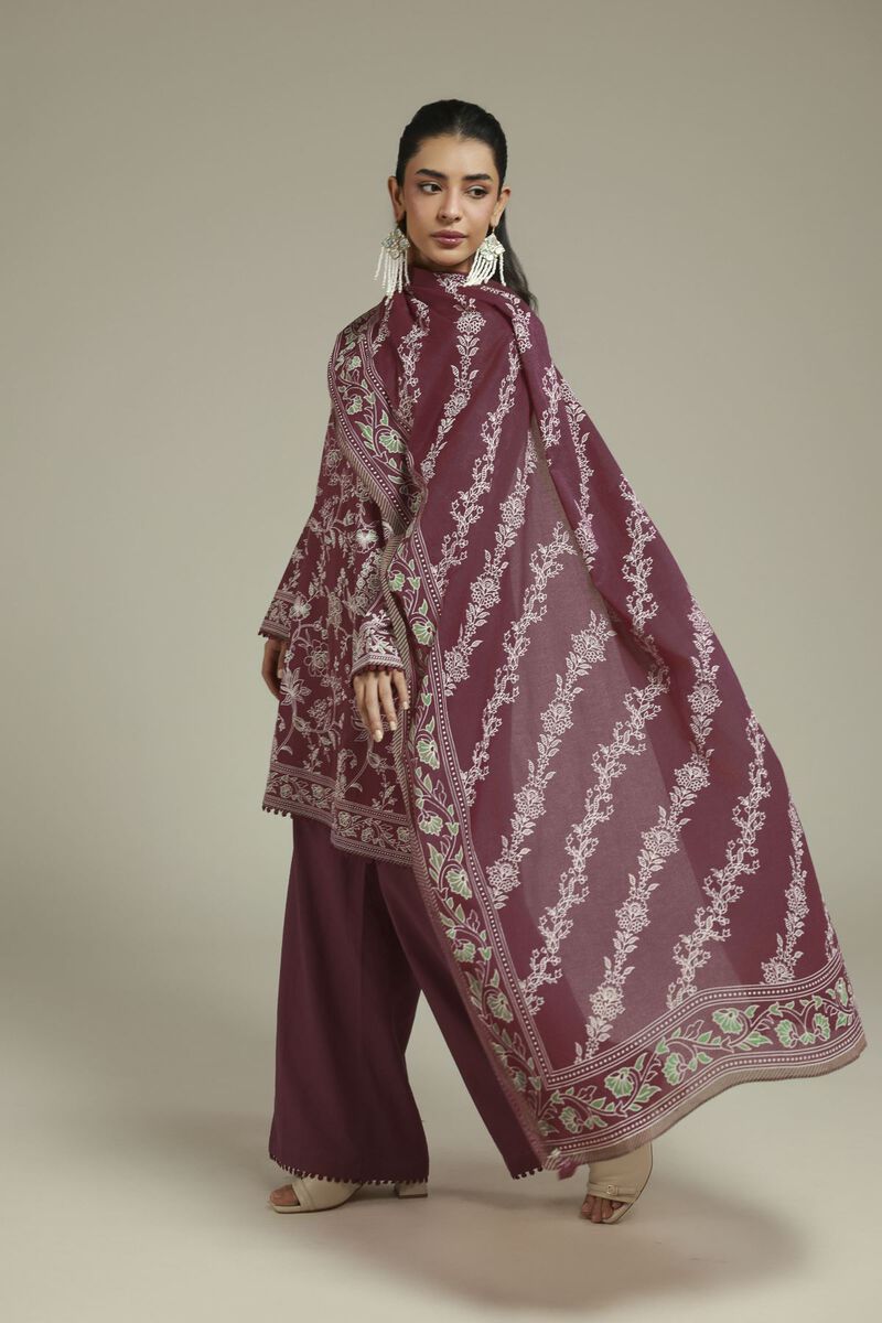 Printed | Cambric | Tailored Maroon Set | USD 65.00