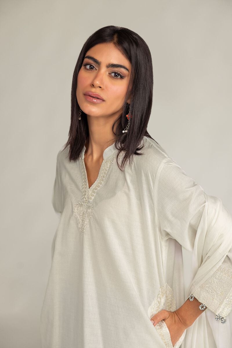 Embroidered | Cotton Dobby | V-Neck Solid Kurta | USD 40.00