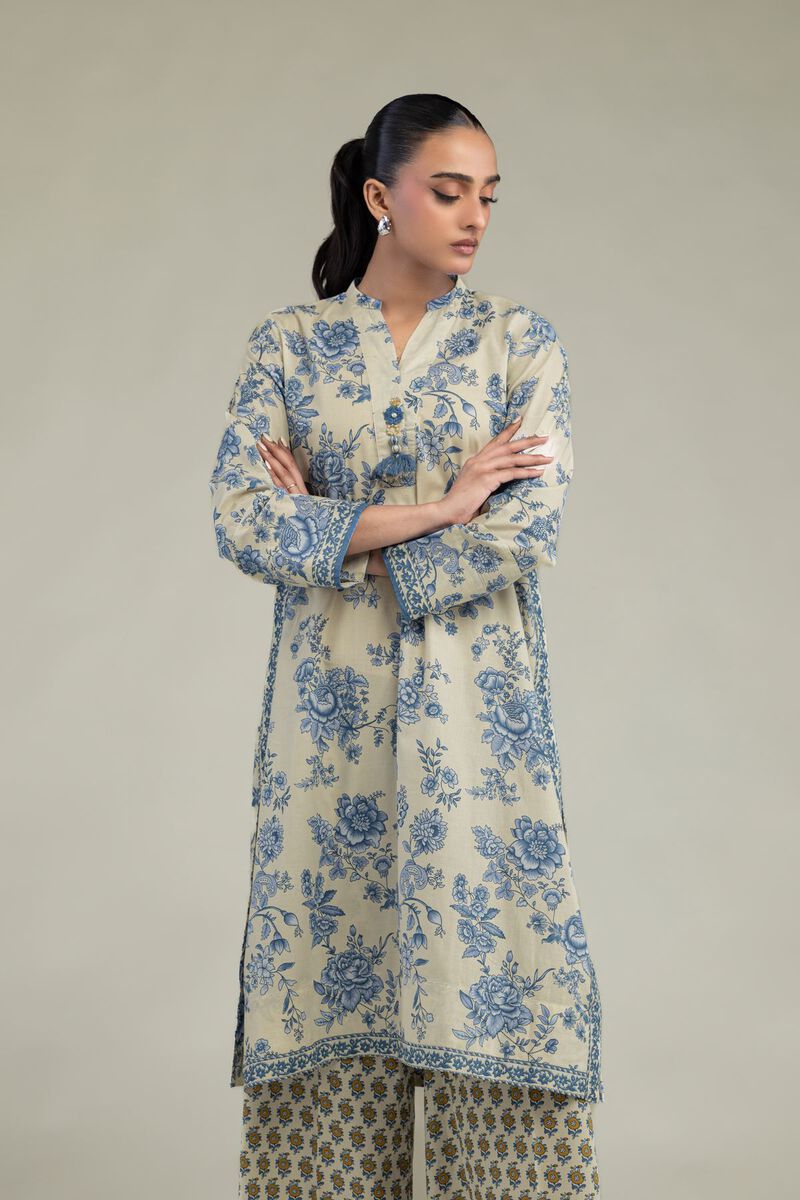 Printed | Cambric | Long Beige Kurta | USD 35.00