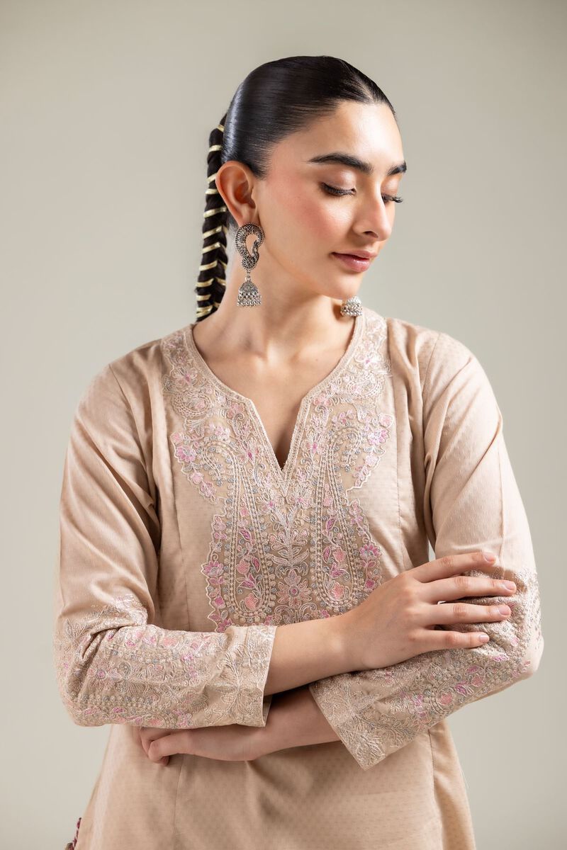 Embroidered |Cotton Dobby | Beige Embroidered Kurta | USD 40.00