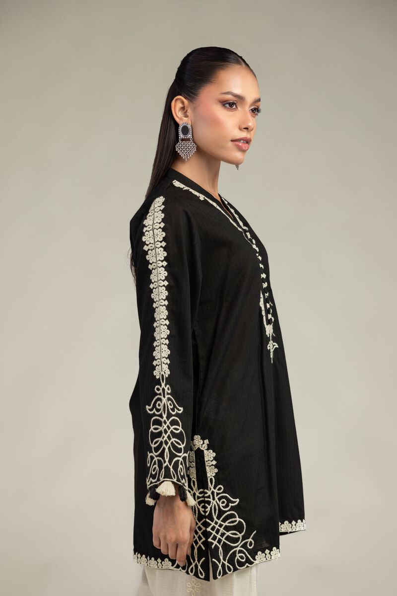 Embroidered | Cotton Dobby | Black Floral Kurta | USD 40.00