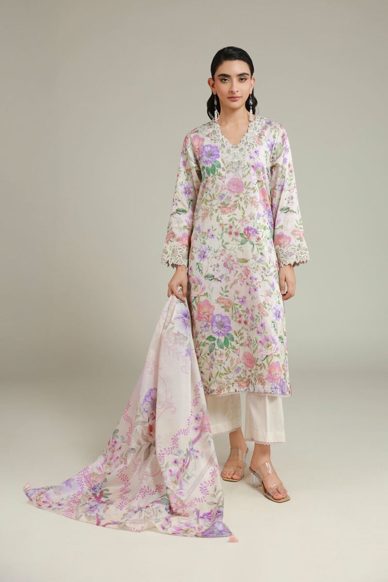 Printed | Satin | Tailored 3 Piece | USD 75.00