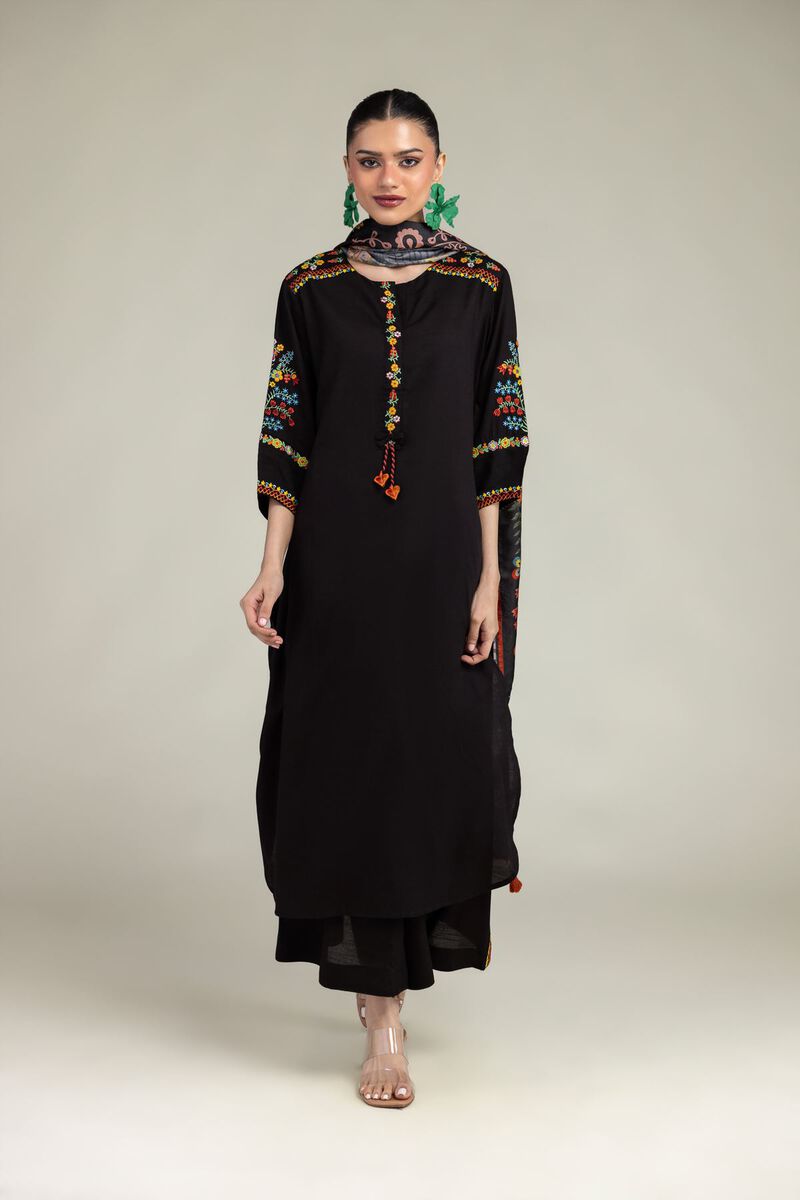 Embroidered | Raw Silk | Black Silk Kurta | USD 40.00