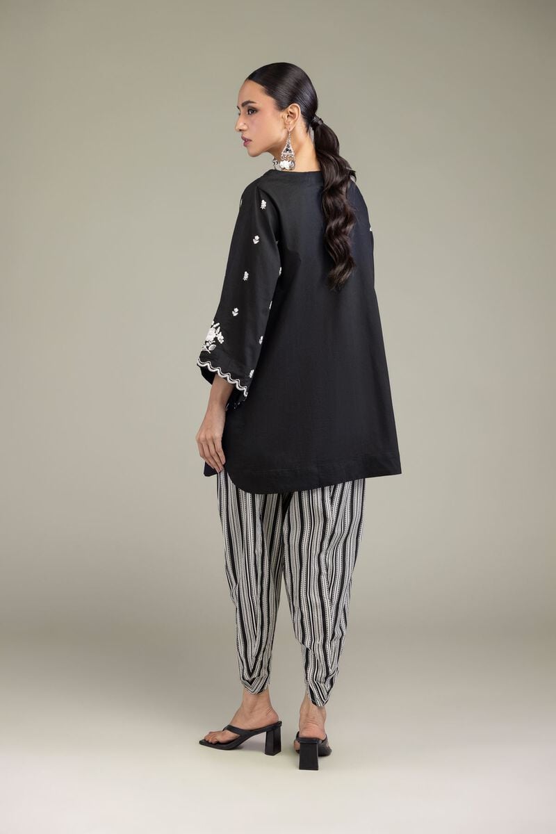 Embroidered | Cambric | Black V-Neck Kurta | USD 40.00
