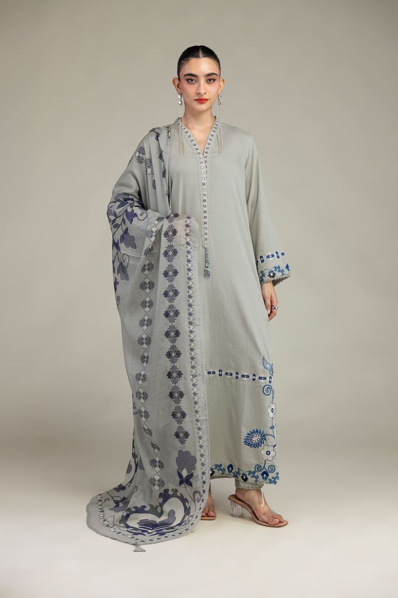 Embroidered | Raw Silk | Gray Silk Shalwar | USD 30.00